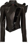 RONALD VAN DER KEMP Patent-trimmed matte leather biker jacket