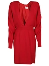 Alexandre Vauthier Bold V-neck Waistband Detail Long Sleeves Dress In Red