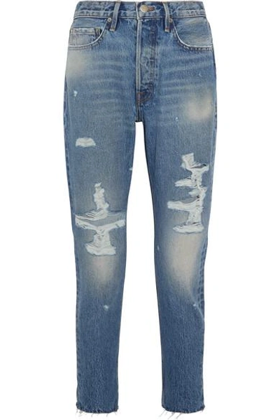 Frame Rigid Re-release Le Original Skinny Distressed High-rise Jeans In Mid Denim