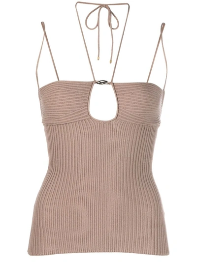 Blumarine Halterneck Knitted Top In Brown