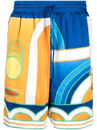 Casablanca Paysage Printed Silk Shorts In Multi-colored