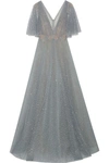 MARCHESA Embellished flocked glittered tulle gown