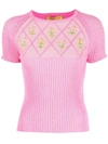 Cormio Diamond Cotton Blend Knit Lurex Sweater In Pink