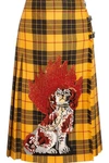 GUCCI APPLIQUÉD PLAID WOOL MIDI SKIRT