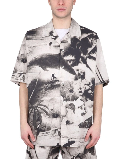 Msgm Dreaming Print Cotton Short Sleeve Shirt In Brown