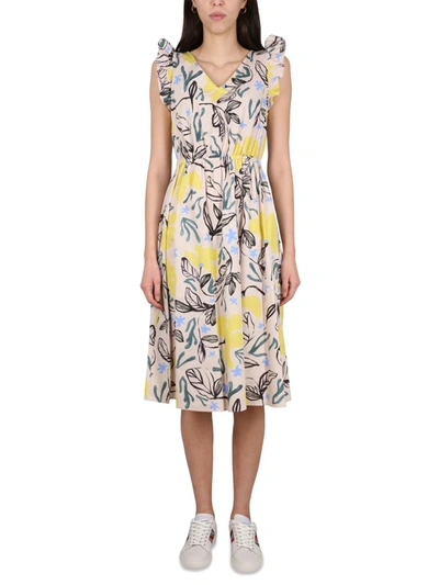 Ps By Paul Smith Floral-print Cotton Midi Dress In White