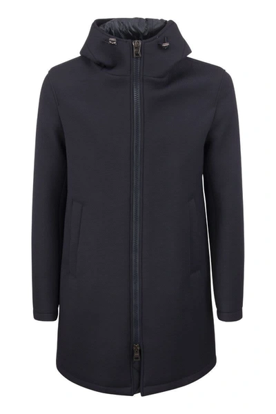 Herno Padded Fabric Coat With Hood In Dark Blue