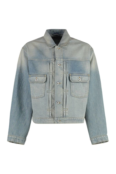 Kenzo Logo Patch Light Washed Denim Trucker Jacket In Blue