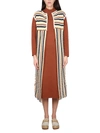 Alysi Open Front Striped Long Vest With Textured Knit In Multicolor