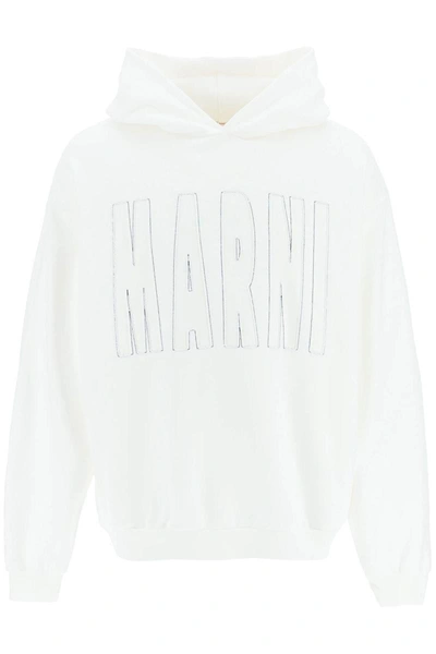 Marni Logo-print Hoodie In White