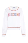 Moschino Crewneck Sweatshirt With Embroidered Logo And Scalloped Trim In White