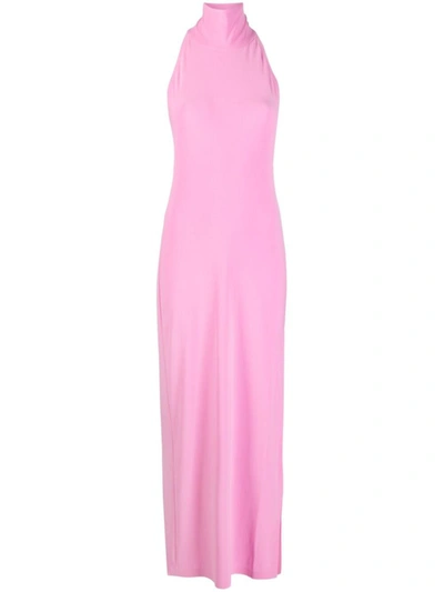Norma Kamali Turtle Halterneck Jersey Maxi Dress In Pink