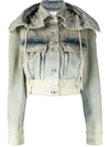 Off-white Toybox Laundry Hooded Denim Jacket In Green
