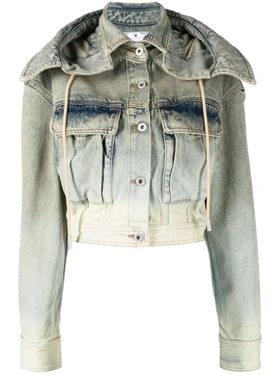 Off-white Toybox Laundry Hooded Denim Jacket In Light Green