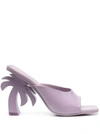 PALM ANGELS 'PALM TREE' PURPLE MULES WITH PALM TREE-SHAPED HEEL IN LEATHER WOMAN