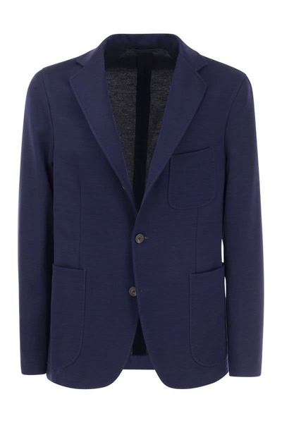 Peserico Single-breasted Blazer In Cotton Blend In Blue