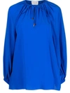 Phaeonia Self-tie Silk Blouse In Blue