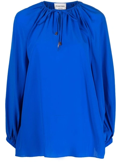 Phaeonia Self-tie Silk Blouse In Azul