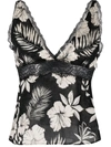 Pinko Floral-print Tank Top In Nero/burro