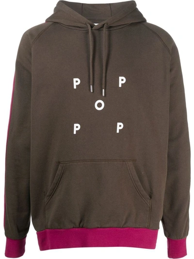 Pop Trading Company Logo-print Drawstring Hoodie In Brown