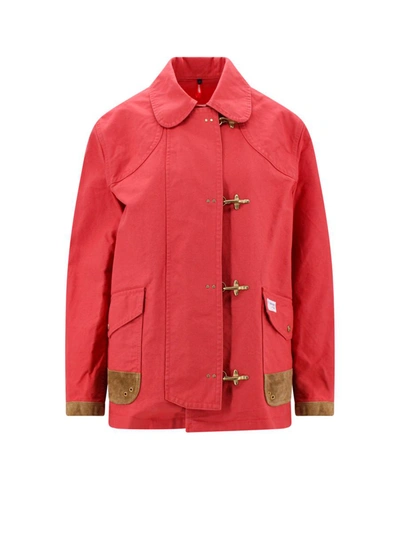Fay Red Solid Shirt Collar Jacket