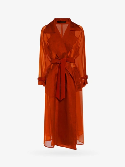 Max Mara Rauche Belted Silk Organza Trench Coat In Rust