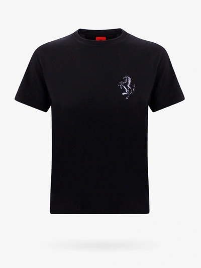 Ferrari Logo Printed Cotton Jersey T-shirt In Black