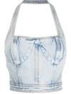 Heron Preston Halterneck Denim Bralette In Clear Blue