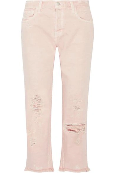 J Brand Ivy Cropped Distressed High-rise Straight-leg Jeans In Memory