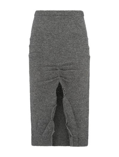 Prada Wool And Cashmere Skirt With Split In Grey