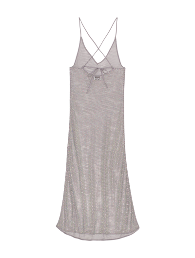 Ganni Silver Crystal-embellished Mesh Maxi Dress In Grey