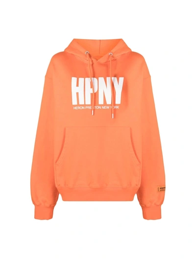 Heron Preston Hpny Print Drawstring Hoodie In Orange