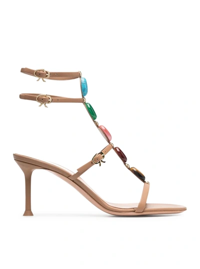 Gianvito Rossi Jewelled T-strap Sandals In Brown