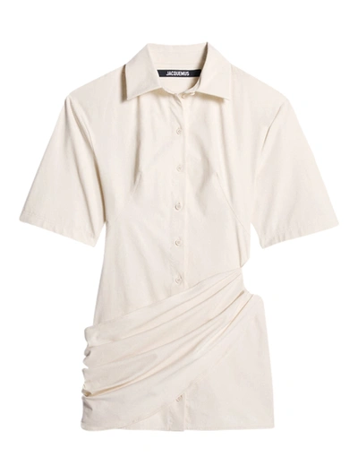 Jacquemus Short Dress La Robe Camisa White Draped In Multi-colored