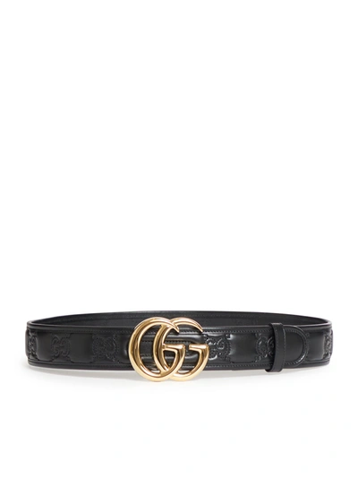 Gucci Black Gg Debossed Logo Leather Belt