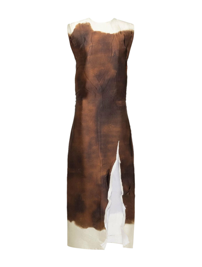 Prada Print-embellished Silk-blend Midi Dress In Brown