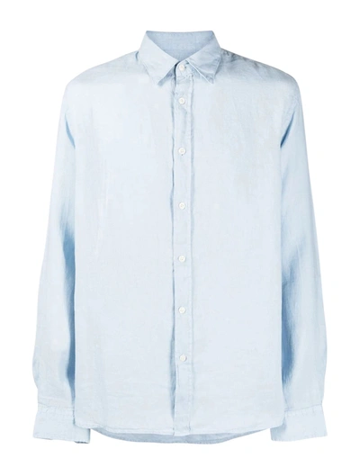 Woolrich Long-sleeved Linen Shirt In Blue