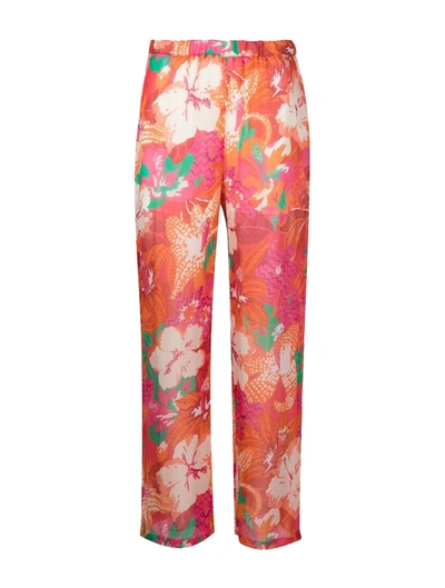 Msgm Floral-print Wide Leg Trousers In Red