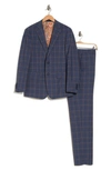 English Laundry Plaid Two Button Notch Lapel Trim Fit Wool Blend Suit In Blue
