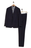 English Laundry Plaid Two Button Peak Lapel Trim Fit Suit In Blue