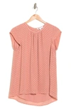 Dr2 By Daniel Rainn Floral Clip Dot Cap Sleeve Tunic Blouse In Petal Pink