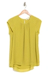 Dr2 By Daniel Rainn Floral Clip Dot Cap Sleeve Tunic Blouse In Kiwi