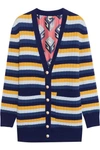 GUCCI REVERSIBLE STRIPED WOOL AND PRINTED SILK CARDIGAN