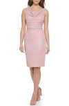 KENSIE KENSIE SHIMMER COWL NECK SHEATH DRESS