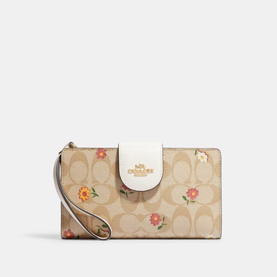 Coach Outlet Tech Wallet In Signature Canvas With Nostalgic Ditsy Print In Beige
