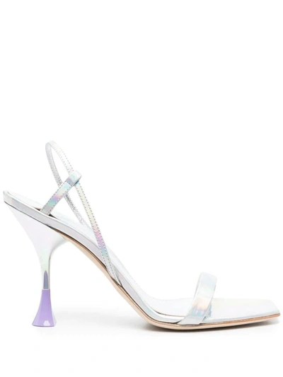 3juin Square-toe 100mm Iridescent Sandals In Silver