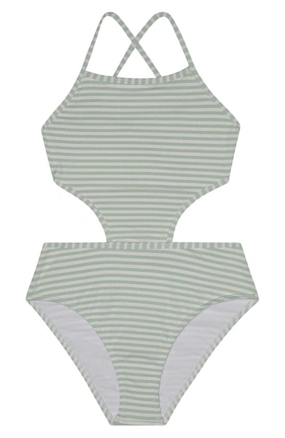 Splendid Kids' Little Girl's & Girl's Striped Seersucker One-piece Swimsuit In Sage