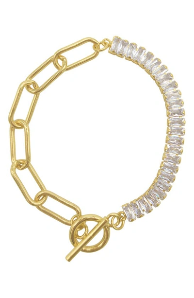 Adornia 14k Gold Plate Baguette Crystal & Paperclip Chain Bracelet