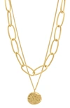ADORNIA 14K GOLD PLATE LARGE CHAIN & COIN LAYERED NECKLACE