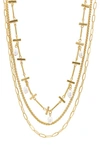Adornia 14k Gold Plate Imitation Pearl Layered Chain Necklace In Gold